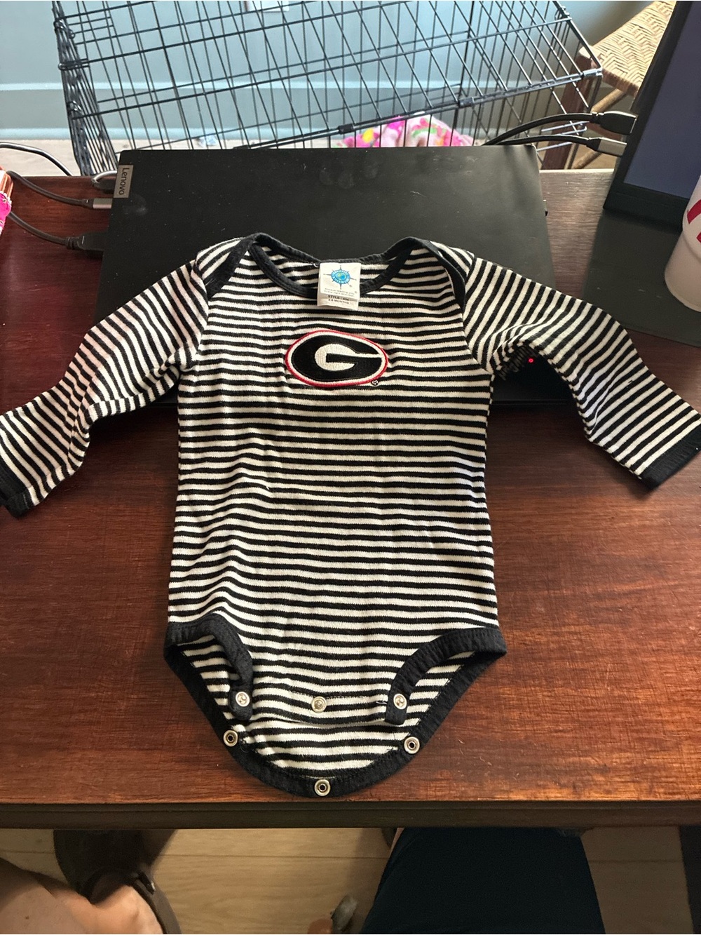 Georgia Bulldogs Striped Black & White Baby Bodysuit with Power G Logo